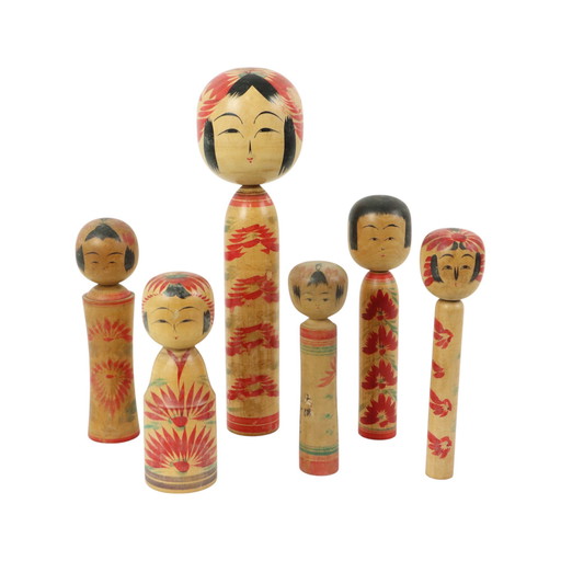 Houten Kokeshi Set Van 6 Showa