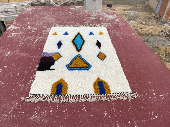 Tappeto berbero marocchino crema e blu 250x150 cm – motivi geometrici colorati – Tappeti, Lana, Cotone (photo 6 of 8)