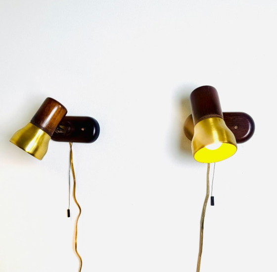 Adjustable Wall Spots in Afromosia Wood and Brass by Temde Leuchten, Switzerland, 1960s – Wall lights (photo 3 of 7)