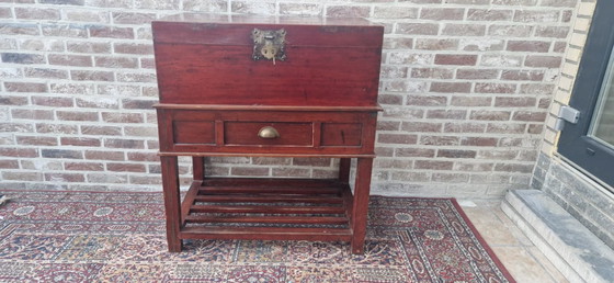 Image 1 of Antique Chinese blanket chest with drawer and base