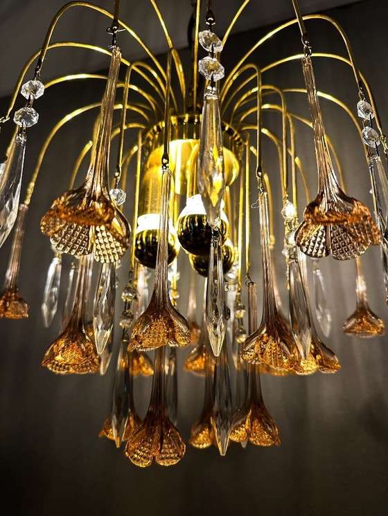 Image 1 of Vintage roze bloemen kroonluchter