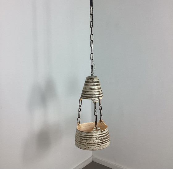 Image 1 of Lampada vintage in ceramica anni Settanta con vaso di fiori sottostante
