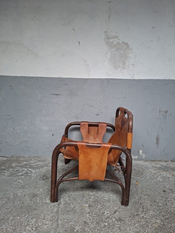 Image 1 of Safari armchair in leather and bamboo by Tito Agnoli for Bonacina 1960S