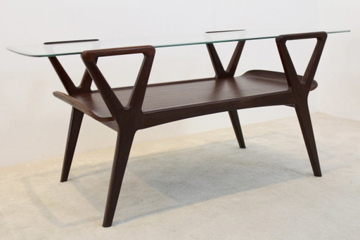 Scandinavische Teak Salontafel met Glazen blad
