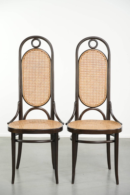 4x Original vintage Thonet Long John design webbing dining chair/bistro chair with curved wood (photo 2 of 13)