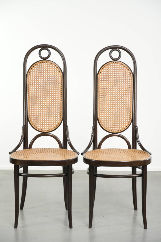 4x Original vintage Thonet Long John design webbing dining chair/bistro chair with curved wood – Klassiek (photo 2 of 13)