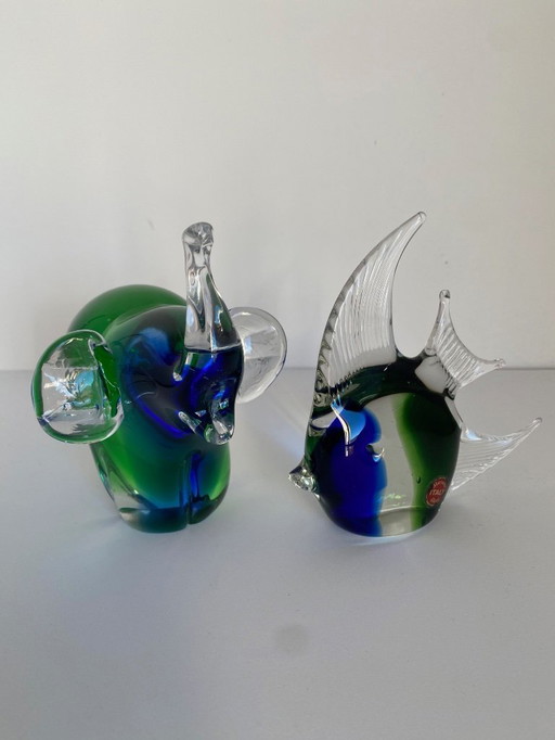 Murano kunst, glazen beeldjes – Olifant & Vis – Handgemaakt – Italië