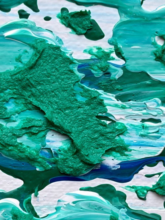 Image 1 of Dipinto astratto VOLT smeraldo – opera d'arte moderna originale 18 × 24 cm