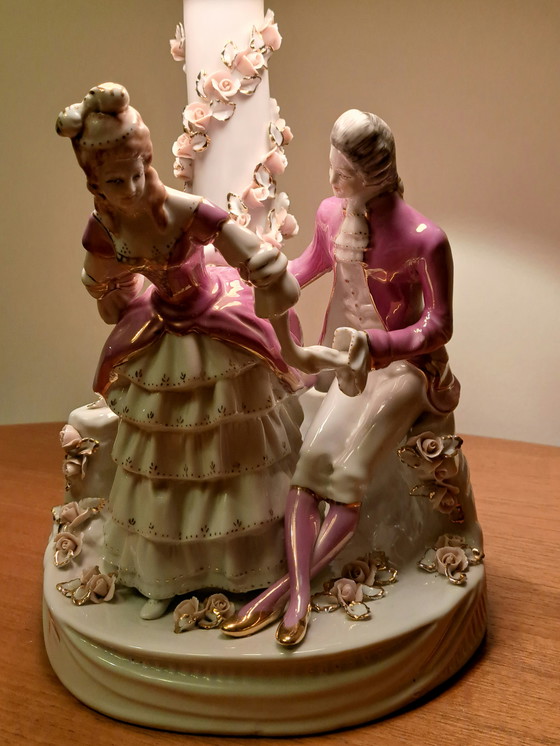 Image 1 of BEAUTY. Elegant Vintage Porcelain Lamp • Luxor Romania • Rococo • Rare Porcelain Shade