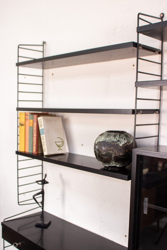 Image 1 of Original String shelf, vintage Nisse black sideboard bookshelf