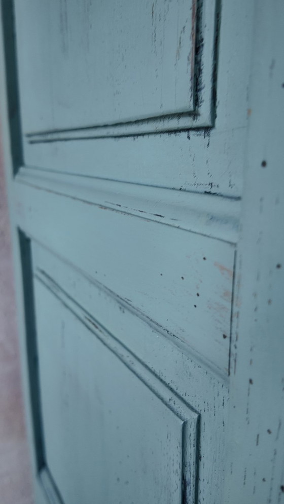 Image 1 of Antique jam cupboard with a sage green patina and solid wood finish