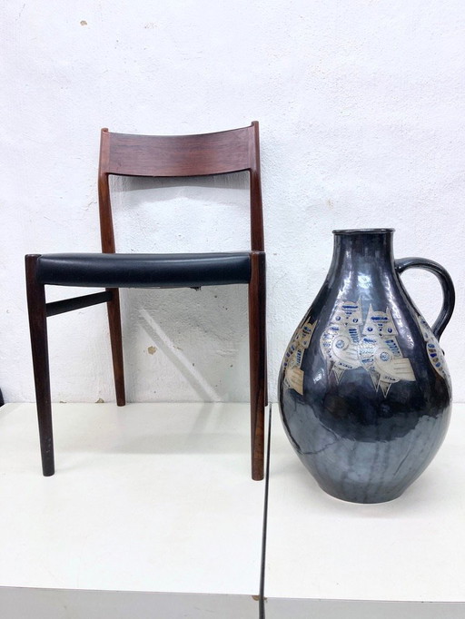 Large floor vase pottery Mühlendyck 1990 owl decoration