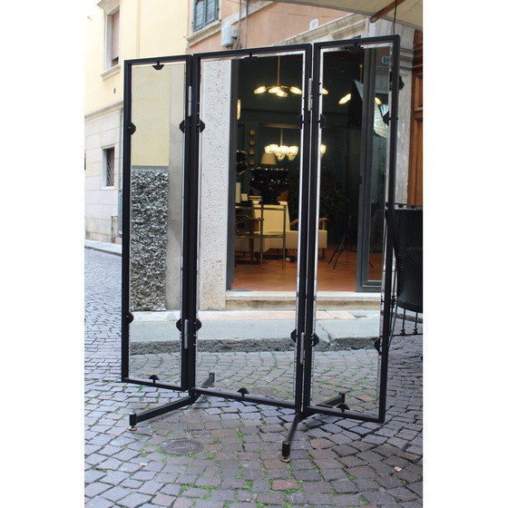 Image 1 of Vintage folding workshop mirror in black lacquered metal, Italy 1970