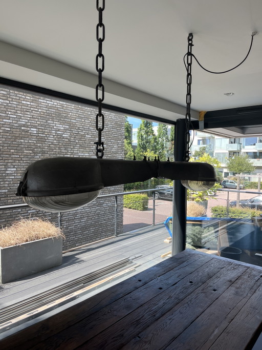 Lampada vintage, realizzata con lampioni stradali. – hanglampen, Glass, Metal