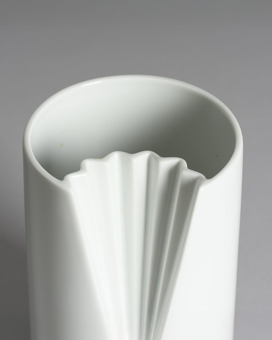 Image 1 of Chic Vintage Rosenthal Plissée Vase Duo Ambrogio Pozzi Minimalist Porcelain Art