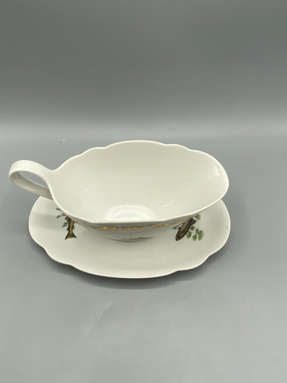 Jaren 80 L'Hirondelle Porseleinen Sauskom met Visdecor – Decoratieve objecten, Porcelain (photo 4 of 10)