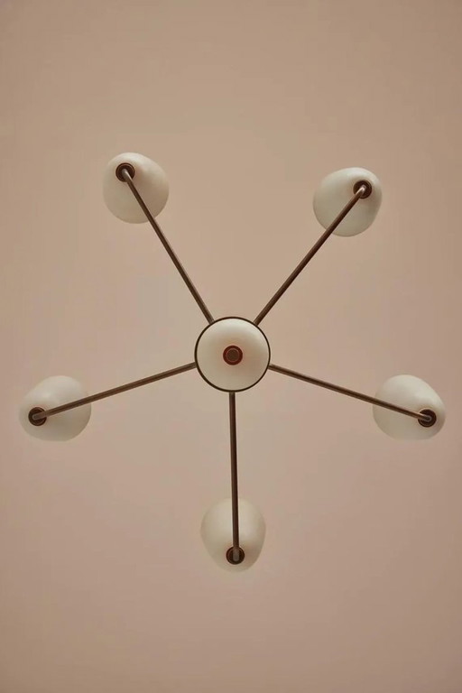 1950s Mid Century Modern Brass Chandelier Mid Century Light Pendant Stilnovo Ceiling Fixture