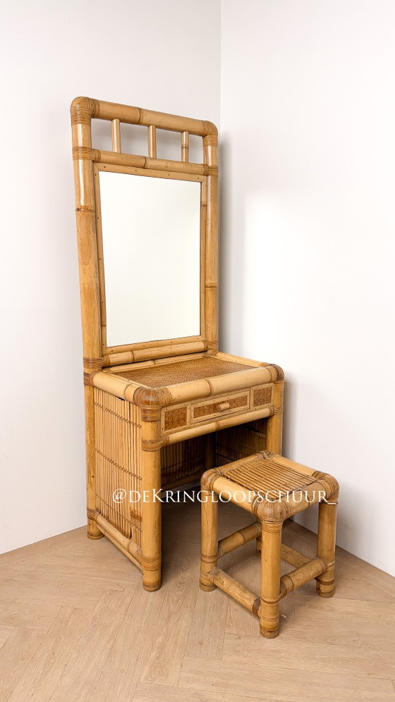 Coiffeuse en bambou, table de maquillage, Rotin, Beige (photo 3 sur 7)