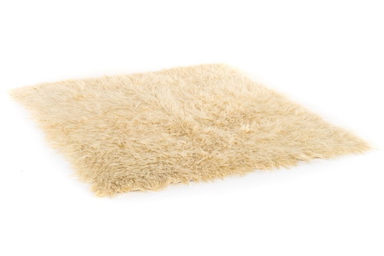 Image 1 of Minimalist Vintage Turkish Tulu Rug – Soft Cream High-Pile Wool Shaggy Carpet 238 x 144 cm