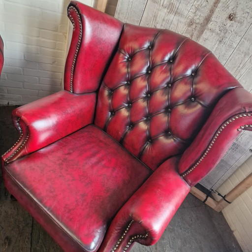 Chesterfield King Armchair - Ear Armchair Antique Red