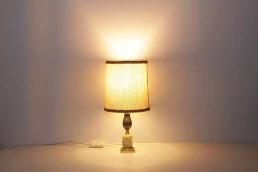 Tischlampe Messing Naturstein Beige 1970er Jahre Vintage