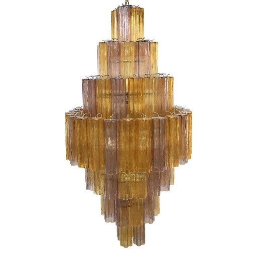 Contemporary Amber and Violet “Tronchi” Murano Style Glass Chandelier