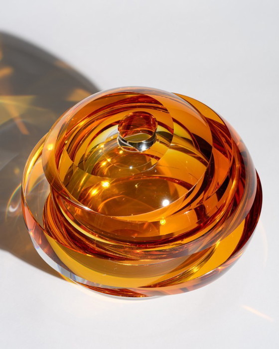 Image 1 of Rosenthal Creative Center "Blockglas" Amber Globe Vase Monumental Optical Glass