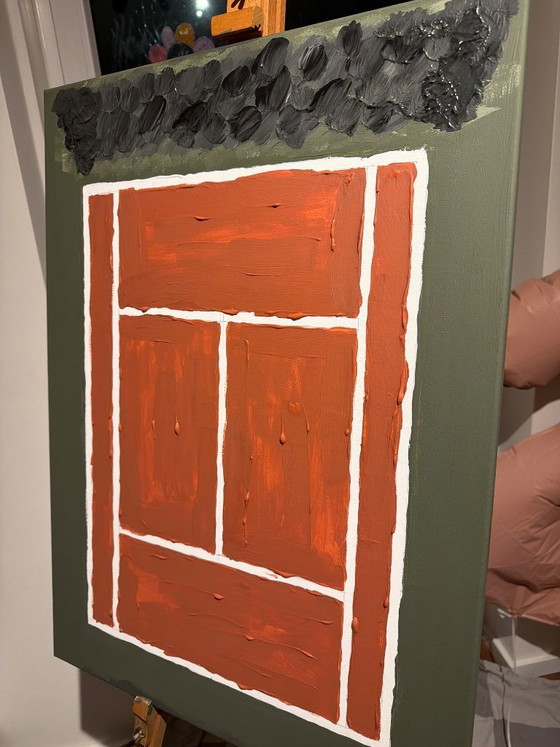 Image 1 of Abstract Textured Tennis Painting – ‘Centre Court Energy’ (Handmade)