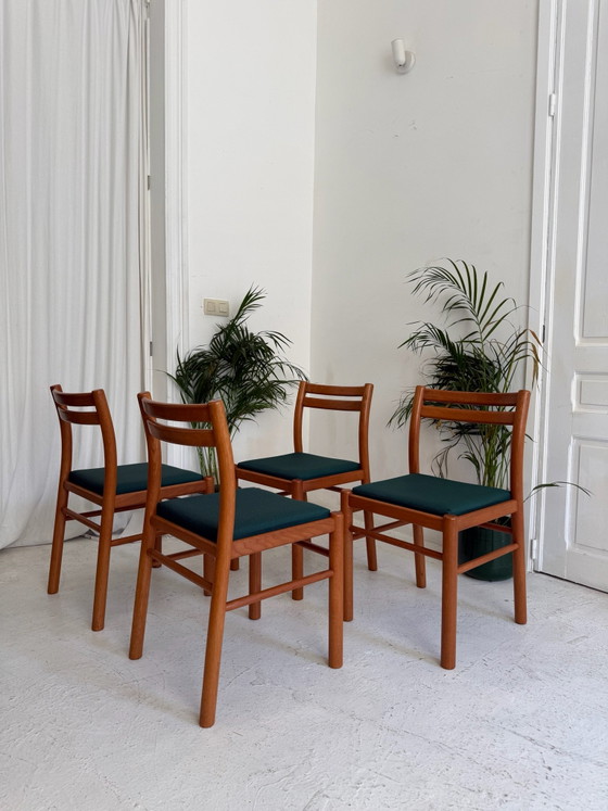 4 Scandinavian solid teak Dining chairs, Textile, Wood, Brown (photo 9 of 9)