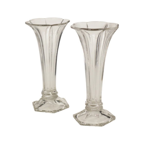 Pair of Clear Vases Val Saint Lambert Luxval Americain 23cm – Glass (photo 12 of 13)