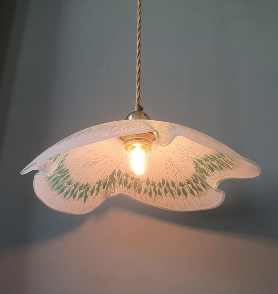 Grande (30cm) Suspension Vintage en Verre en forme de feuille – Métal (photo 20 of 20)