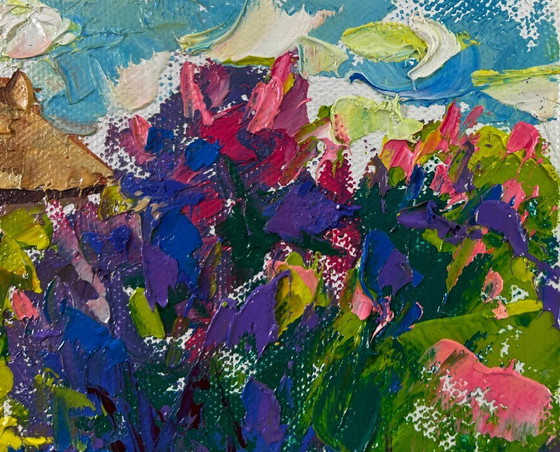 Image 1 of Original Oil Painting Day Village Landscape Spring breathes memories