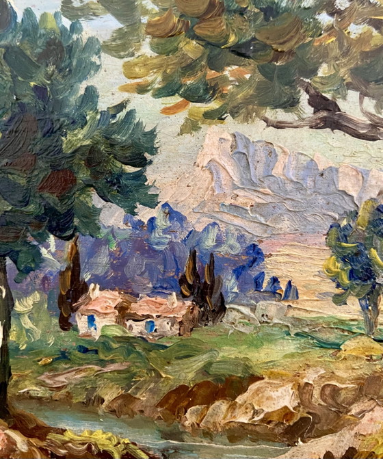 Edmond Flégier Signed French Oil Painting – Provence Landscape c.1950 – Paintings & Drawings, Wood (photo 4 of 8)