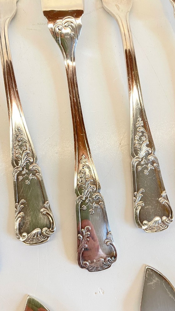 Image 1 of 12 Fourchettes 12 Couteaux à Poisson PLATIL Métal Argenté 