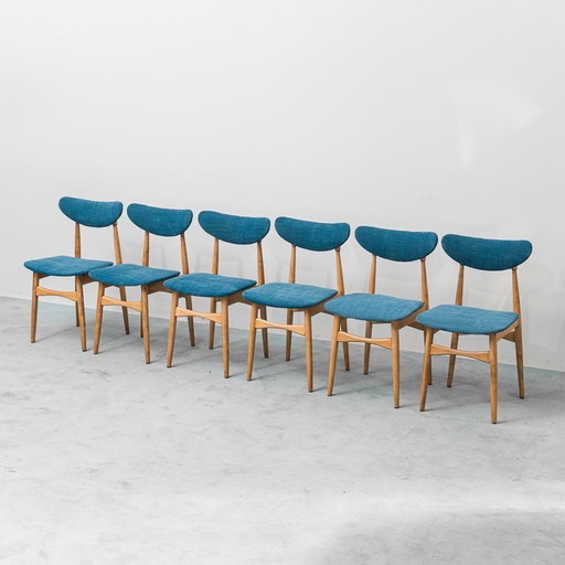 SET DI 6 SEDIE VINTAGE RESTAURO IN LEGNO E TESSUTO BLU ANNI ’60 MODERNARIATO