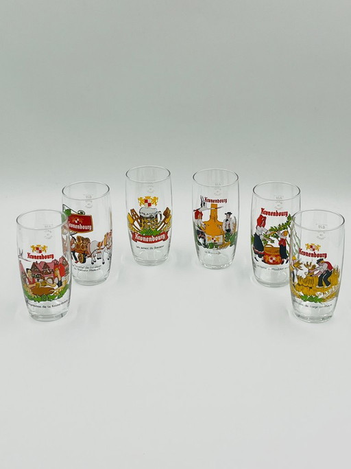 Complete set van 6 Kronenbourg 'De Geschiedenis van Bier' glazen