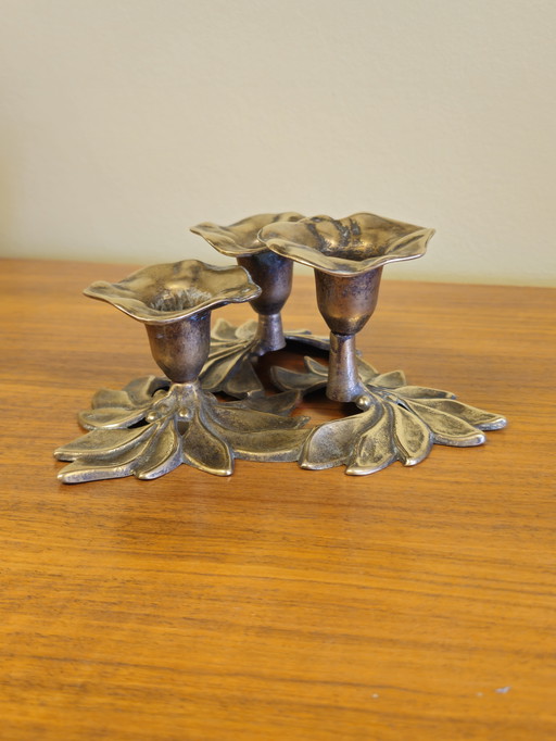 Vintage Messing Art Nouveau Kandelaar Kaarsenhouder