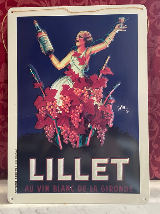 Enseigne métallique Lillet, inspirée de l'affiche Robys de 1937, décoration de bistro vintage – decoratieve objecten, Metal