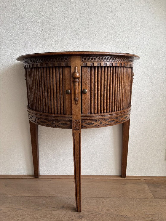 Image 1 of Antique oak half-moon roller door cabinet