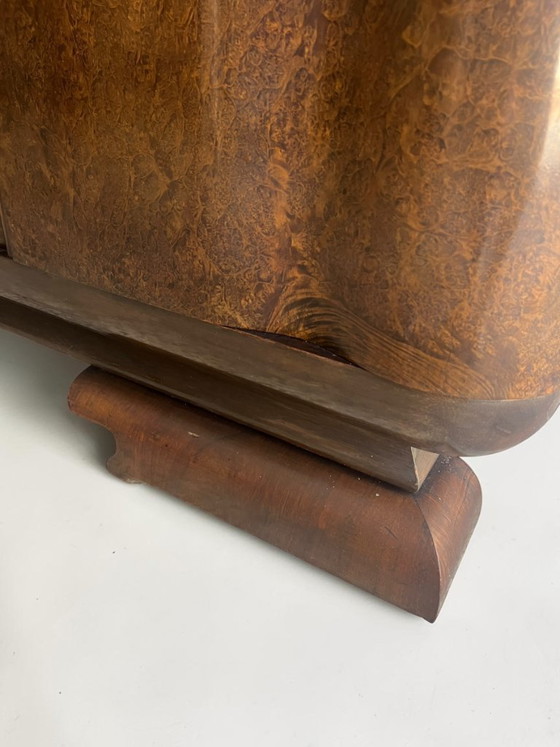 Image 1 of Art Deco Sideboard Nussbaum 1930 mit Marmor Servierplatte – Vintage Bar Cabinet, Burl Walnut Credenza, Luxury Statement Piece