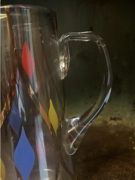 Image 1 of Hand-painted jug and 8 glasses from the 1950s