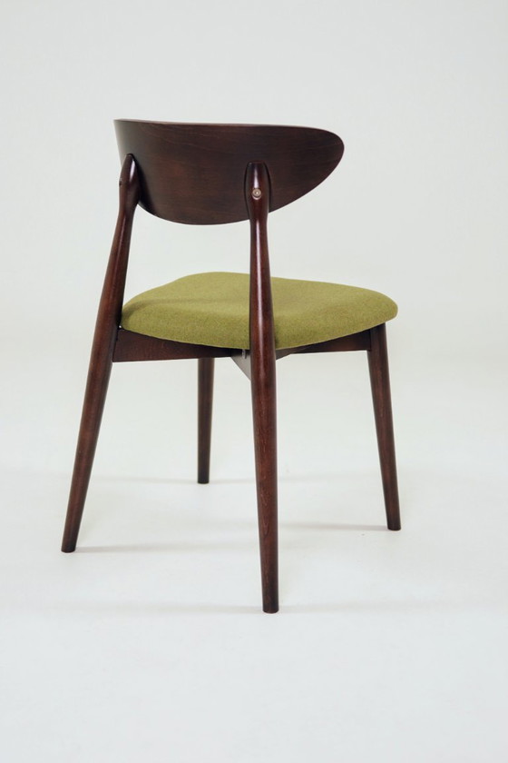 Image 1 of Eetkamerstoelen set van 4 Donker hout, bekleding van groene wol