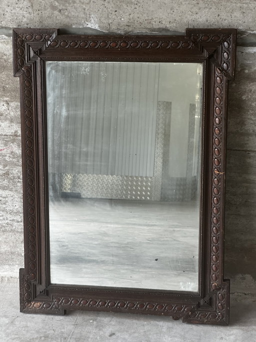 Antieke neorenaissance houten spiegel met houtsnijwerk, eind 19e eeuw – 94 × 69 cm – Wood, Glass (photo 2 of 15)