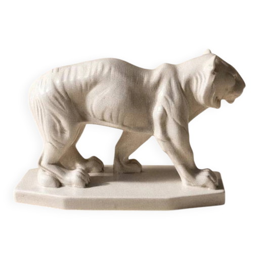 Art Deco Bildhauerei Schreitender Tiger - Émaux de La Louvière - circa 1930