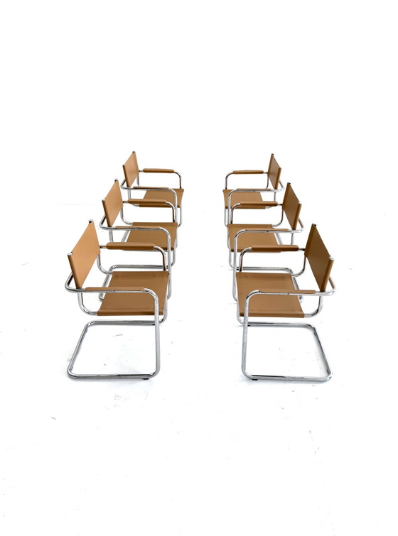 Set van 6 vintage buisframe eetkamerstoelen, Italië ‘80 – Chrome, Plastic (photo 13 of 15)