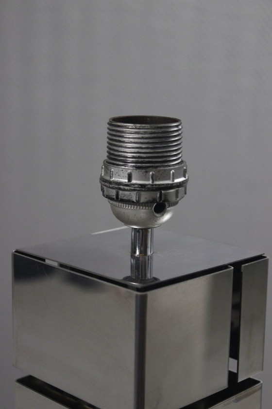 Image 1 of Curtis Jere - Vintage lampvoet met "gebouw"-design, verchroomd staal, jaren 70