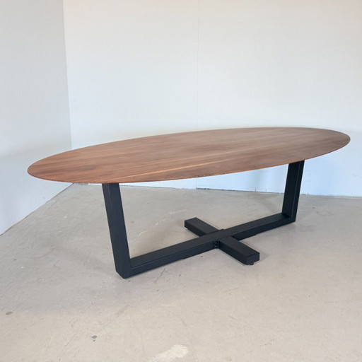 Oval Solid Walnut Dining Table 260x120 - Bert Plantagie – eettafels, Metal, Wood