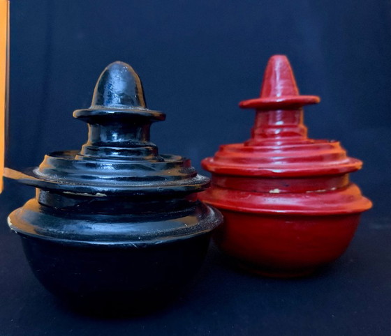 Two Burmese Alms Bowls, Burmese Lacquerware, Decorative Objects, Bamboo, Black, Aziatisch (photo 5 of 13)