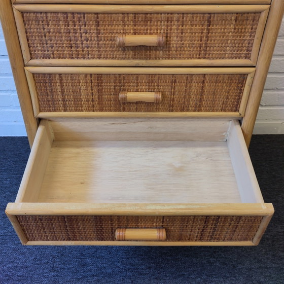 Image 1 of Bamboe rotan grenen 5 laden kastje 