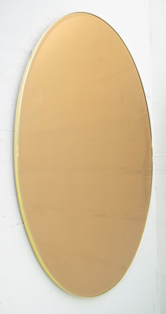 Image 1 of Coppia di specchi ovali italiani della metà del secolo scorso Specchio in ottone e bronzo, 1970